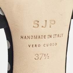 Pre Owned SJP Sarah Jessica Parker Black/White Canvas Slide Sandals Size 37.5