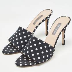 Pre Owned SJP Sarah Jessica Parker Black/White Canvas Slide Sandals Size 37.5