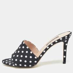 Pre Owned SJP Sarah Jessica Parker Black/White Canvas Slide Sandals Size 37.5