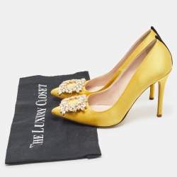 SJP Sarah Jessica Parker Yellow Satin Crystal Embellished Pumps Size 37