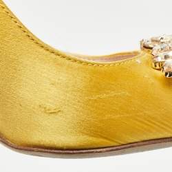 SJP Sarah Jessica Parker Yellow Satin Crystal Embellished Pumps Size 37