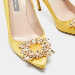 SJP Sarah Jessica Parker Yellow Satin Crystal Embellished Pumps Size 37