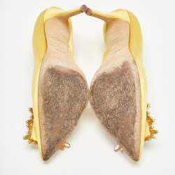 SJP Sarah Jessica Parker Yellow Satin Crystal Embellished Pumps Size 37