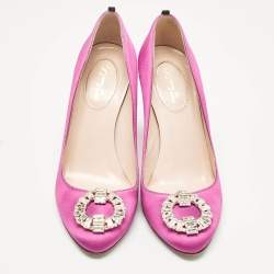 SJP Sarah Jessica Parker Pink Satin Crystal Embellished Pumps Size 37