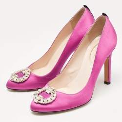 SJP Sarah Jessica Parker Pink Satin Crystal Embellished Pumps Size 37
