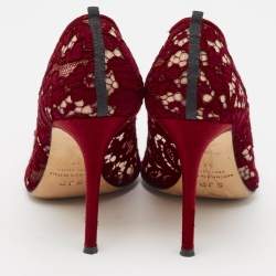 Pre Owned SJP Sarah Jessica Parker Burgundy Lace Crystal Embellished Buckle Pumps Size 37