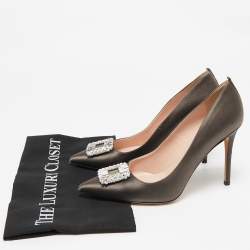 Pre Owned SJP Sarah Jessica Parker Green Satin Pointed Toe Pumps Size 39