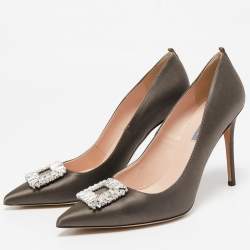 Pre Owned SJP Sarah Jessica Parker Green Satin Pointed Toe Pumps Size 39