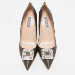 Pre Owned SJP Sarah Jessica Parker Green Satin Pointed Toe Pumps Size 39