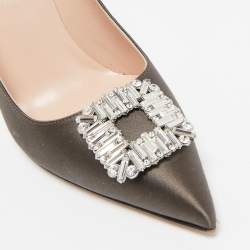 Pre Owned SJP Sarah Jessica Parker Green Satin Pointed Toe Pumps Size 39