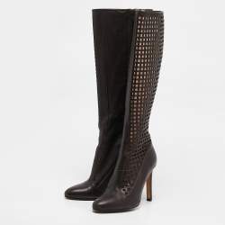 SJP Sarah Jessica Parker Brown Cutout Leather Knee Length Boots Size 37