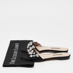 SJP Sarah Jessica Parker Black Satin Crystal Embellished Flat Slides Size 37