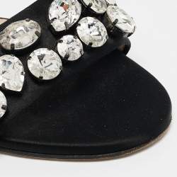 SJP Sarah Jessica Parker Black Satin Crystal Embellished Flat Slides Size 37