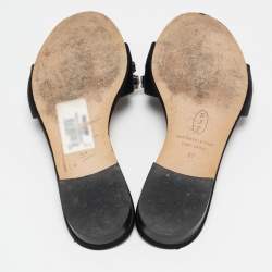 SJP Sarah Jessica Parker Black Satin Crystal Embellished Flat Slides Size 37
