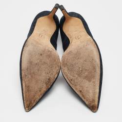 Pre Owned SJP Sarah Jessica Parker Navy Blue Denim Crystal Embellished Pointed Toe Pumps Size 37