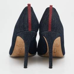 Pre Owned SJP Sarah Jessica Parker Navy Blue Denim Crystal Embellished Pointed Toe Pumps Size 37