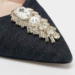 Pre Owned SJP Sarah Jessica Parker Navy Blue Denim Crystal Embellished Pointed Toe Pumps Size 37