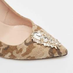 SJP Sarah Jessica Parker Multicolor Jute Fabric Crystal Embellished Pumps Size 37