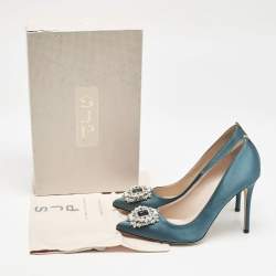 SJP Sarah Jessica Parker Green Satin Crystals Pumps Size 38