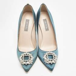 SJP Sarah Jessica Parker Green Satin Crystals Pumps Size 38