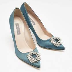 SJP Sarah Jessica Parker Green Satin Crystals Pumps Size 38