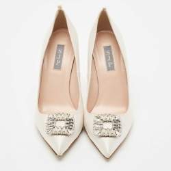 Pre Owned SJP Sarah Jessica Parker White Satin Crystals Embellished Pumps Size 39