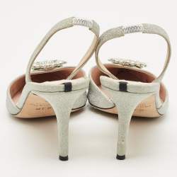 Pre Owned SJP Sarah Jessica Parker Silver Glitter Leather Mabel Slingback Pumps Size 40