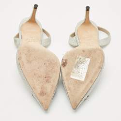 Pre Owned SJP Sarah Jessica Parker Silver Glitter Leather Mabel Slingback Pumps Size 40