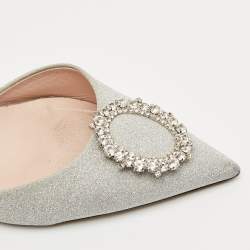 Pre Owned SJP Sarah Jessica Parker Silver Glitter Leather Mabel Slingback Pumps Size 40