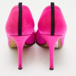 Pre Owned SJP Sarah Jessica Parker Fuchsia Satin Pointed Toe Pumps Size 37