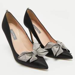 Pre Owned SJP Sarah Jessica Parker Black Satin Crystal Embellished Pumps Size 37