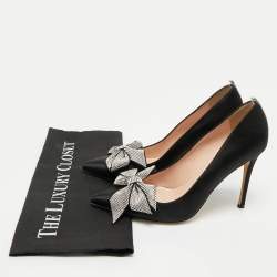 Pre Owned SJP Sarah Jessica Parker Black Satin Crystal Embellished Pumps Size 37