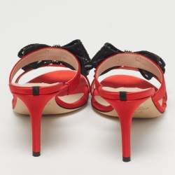 Pre Owned SJP Sarah Jessica Parker Red Satin Crystal Embellished Bow Slide Sandals Size 38.5