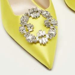 مملوكة مسبقًا SJP Sarah Jessica Parker Size 38.5 Yellow Satin Crystal Embellished Mules