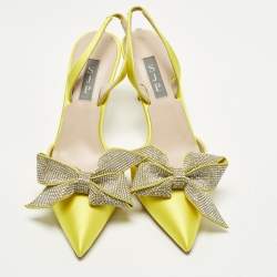 Pre Owned SJP Sarah Jessica Parker The LJ Recital Size 38 Satin Bow Crystal Embellished Slingback Pumps