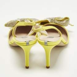 Pre Owned SJP Sarah Jessica Parker The LJ Recital Size 38 Satin Bow Crystal Embellished Slingback Pumps