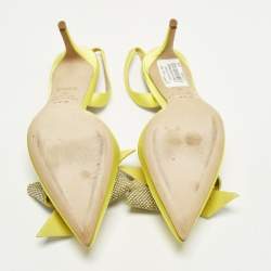 Pre Owned SJP Sarah Jessica Parker The LJ Recital Size 38 Satin Bow Crystal Embellished Slingback Pumps