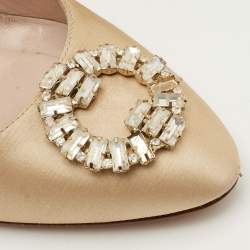 Pre Owned SJP Sarah Jessica Parker The LJ Recital Size 40.5 Beige Satin Crystal Embellished Pumps