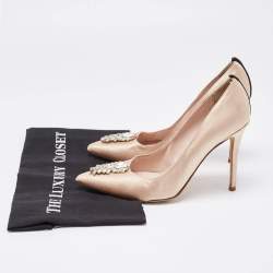 Pre Owned Sarah Jessica Parker Beige Satin Crystal Pumps Size 39.5