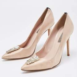 Pre Owned Sarah Jessica Parker Beige Satin Crystal Pumps Size 39.5