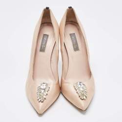 Pre Owned Sarah Jessica Parker Beige Satin Crystal Pumps Size 39.5