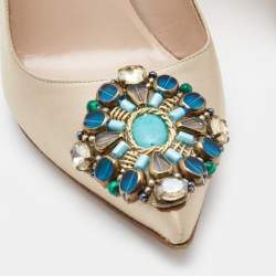 Pre Owned SJP Sarah Jessica Parker Beige Satin Crystal Embellished Pointed Toe Pumps Size 36