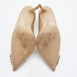 Pre Owned SJP Sarah Jessica Parker Beige Satin Crystal Embellished Pointed Toe Pumps Size 36