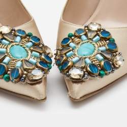 Pre Owned SJP Sarah Jessica Parker Beige Satin Crystal Embellished Pointed Toe Pumps Size 36