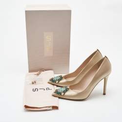 Pre Owned SJP Sarah Jessica Parker Beige Satin Crystal Embellished Pointed Toe Pumps Size 36