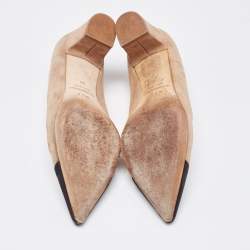 Pre Owned SJP Sarah Jessica Parker Beige/Black Suede Cap Toe Pointed Toe Pumps Size 36