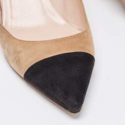 Pre Owned SJP Sarah Jessica Parker Beige/Black Suede Cap Toe Pointed Toe Pumps Size 36
