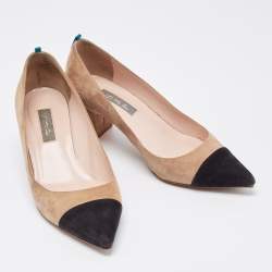 Pre Owned SJP Sarah Jessica Parker Beige/Black Suede Cap Toe Pointed Toe Pumps Size 36