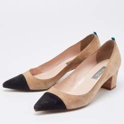 Pre Owned SJP Sarah Jessica Parker Beige/Black Suede Cap Toe Pointed Toe Pumps Size 36