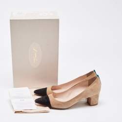 Pre Owned SJP Sarah Jessica Parker Beige/Black Suede Cap Toe Pointed Toe Pumps Size 36